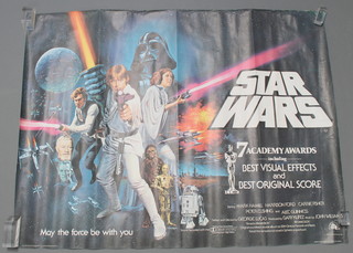 Star Wars IV "A New Hope" 1977 original British quad movie poster with artwork by Tom Chantrell. 30" x 40"