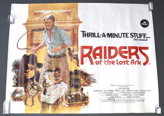 Indiana Jones Raiders of the Lost Ark 1981 British quad film poster with artwork by Brian Bysouth. 30" by 40"