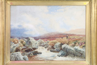 H B Wimbush, watercolour, signed Moorland study with huntsman and dogs 20" x 28" 
