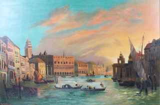G Williams, oil on canvas, signed, Venetian canal scene at sunset 19" x 29" 