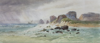 W H Earp, watercolour signed, sinking vessel in choppy seas 21" x 10" 