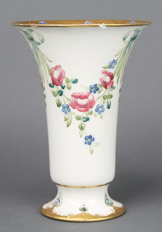A MacIntyre Walter Moorcroft Florian Ware splayed vase decorated with ribbons and flowers, with printed marks 9" 