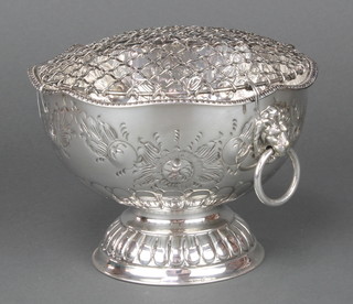 A silver plated repousse 2 handled rose bowl with floral decoration 