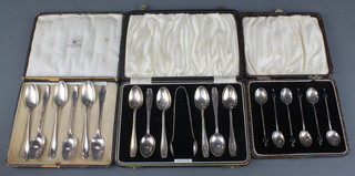 A set of 6 cased silver teaspoons Sheffield 1934, 6 bean end coffee spoons and 6 teaspoons and nips, gross 214 grams 