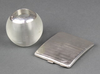 A silver mounted glass match striker Birmingham 1930 and an engine turned silver cigarette case 
