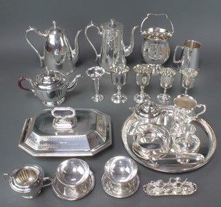 A stylish silver plated 4 piece tea set and minor plated items