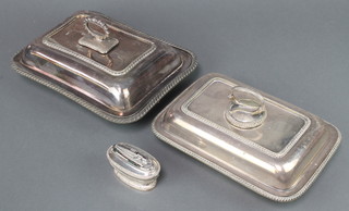 2 silver plated entree sets and a table cigarette lighter