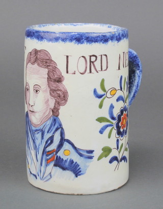 A Delft mug with polychrome decoration In Memory of Lord Nelson 5 1/2" 