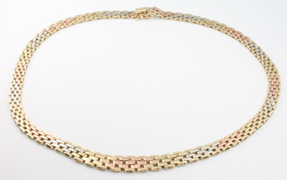 A 9ct 3 colour gold necklace 19 grams, 16" long