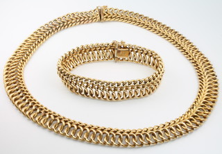 A 9ct gold fancy link necklace 16" and ensuite bracelet 7 1/2" 48.8 grams