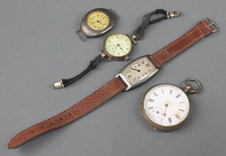 A gentleman's silver cased keywind pocket watch and 3 wristwatches