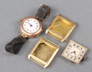 A gentleman's Art Deco 9ct gold cased wristwatch, a 9ct gold cased watch case and a lady's 9ct gold wristwatch, weighable gold 12 grams 