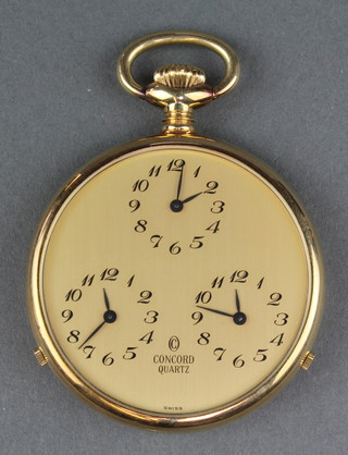 A gentleman's 14ct yellow gold Concord quartz 3 time zone pocket watch 