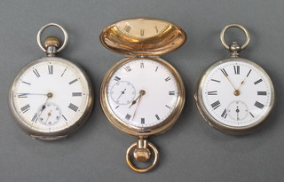 A gentleman's gilt cased hunter pocket watch, a silver mechanical ditto and a silver key wind ditto 