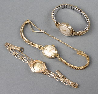 A lady's 9ct yellow gold Accurist wristwatch, an Enicar ditto and a gilt Accurist wristwatch