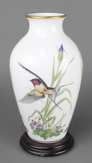 A Franklin Mint oviform vase decorated with birds 11 1/2" 