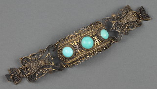 A Chinese silver and turquoise plaque bracelet 