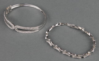 A silver paste set bangle and a ditto bracelet 