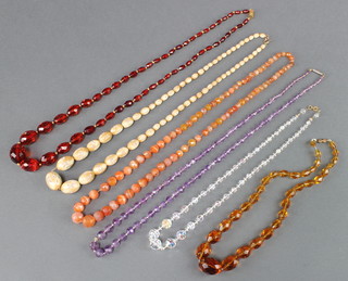 An amethyst bead necklace and 5 other necklaces 