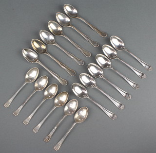 3 sets of 6 silver coffee spoons, Birmingham 1913, Sheffield 1929 and 1959, 221 grams