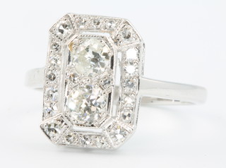 An 18ct white gold Art Deco style diamond ring, approx. 0.8cts, size N 1/2