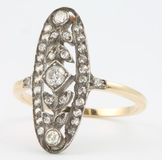 A yellow gold Victorian style diamond set open up-finger ring, size P
