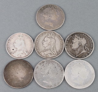 A George III crown 1820 and 6 others mixed dates, 182 grams