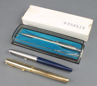 A Parker fountain pen and 2 ditto ballpoint pens