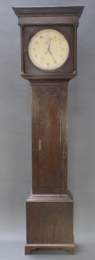 Thomas Snow of Bradford, a 30 hour longcase clock, the 13" circular painted dial with Roman numerals and calendar aperture marked Thomas Snow Bradford, contained in an oak case 82"h 