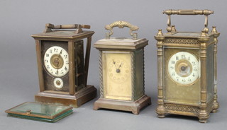 A 19th Century French 8 day carriage timepiece contained in a gilt metal case, together with a ditto carriage alarm (f) and a French timepiece 