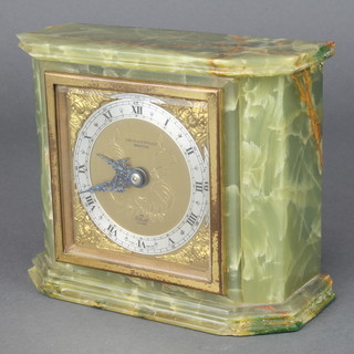 Elliott, a mantel clock with square gilt dial and silvered chapter ring contained in an onyx case, the dial marked Fowler & Oldfield Ltd Bradford 