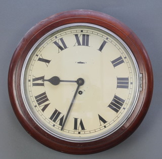 A Smiths Ministry of Works Issue wall clock with 11 1/2" painted dial with Roman numerals contained in a mahogany case, the reverse with George VI cypher Smiths 1942 
