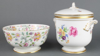 A Minton Haddon Hall pedestal bowl 9" and a Portuguese porcelain ice bucket 9" 