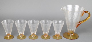 A 1960's Continental 2 colour glass lemonade jug with 5 tapered glasses 