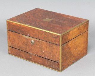 Allen, a Victorian figured walnut and brass banded vanity box the base fitted a secret drawer 7"h x 12"w x 9"d 