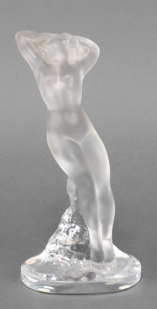A contemporary Lalique opalescent and clear glass figure of a standing naked lady, etched lower case marks 9" 