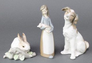A Lladro figure of a rabbit 3" and a ditto figure of a girl with piglet 7" 