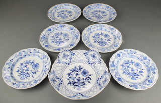 A Meissen onion pattern blue and white dessert service comprising 6 plates and 1 bowl