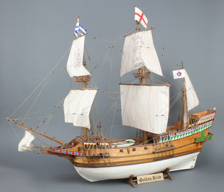 A wooden model of The Golden Hind 31"h x 39"l x 5"w 
