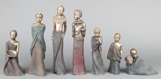 "Maasai Solar Journey", 7 bronzed figures - Little Treasure, African Beauty, Little Creation, Generous One, God's Gift and 2 other standing figures 