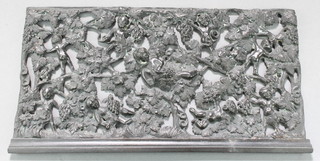 A Victorian rectangular pierced bronze panel with figural decoration 6" x 12" 