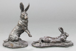Jon Bickley, a bronzed figure of a standing hare 6" and a ditto recumbent hare 5 1/2" 