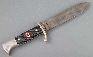 A Third Reich Hitler Youth dagger with etched blade, no scabbard  

