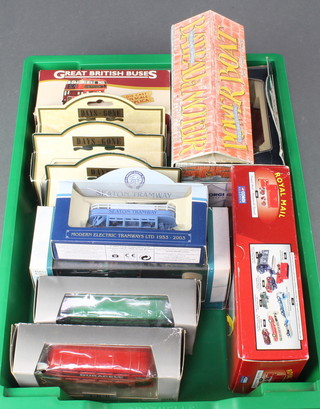 A Corgi Classics 15002 Royal Mail Scammell Scarab boxed, a Great British Buses London Transport RTW double decker bus, 3 Days Gone By model cars and 5 other model cars and a model boat 