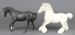 A Beswick dappled shire horse 11", a ditto black matt horse 10" 