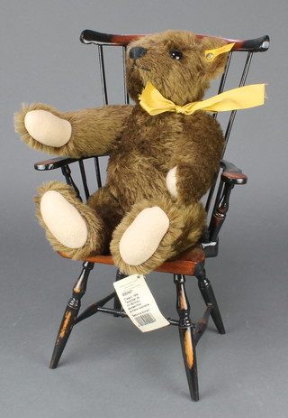 A Steiff Teddybear, classic no. 1909 complete with growler 14" together with  a wooden stick and rail back 
