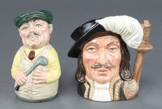 2 Royal Doulton character jugs - Major Green and the Golfer D6740 4" and Athos D6452 4" 