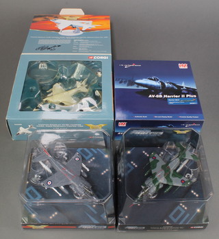 A Corgi Airpower model - a Hawker Sydney AV-C3 Harrier, a first day cover Biggin Hill International Air Fair 1979 signed by Bill Bedford, 7 other aviation related first day covers, a Corgi aviation model Air Hawker Sydney Harrier GR1, HM model of an AV-AB Harrier II Plus and a model of a Royal Naval Sea Harrier  