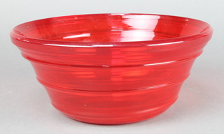 A red Whitefriars ribbon trail bowl, patent no.  9307 9"  