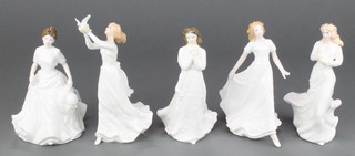 5 Royal Doulton figures - Harmony HN4096 6", Thinking of You HN3124 6 1/2", Missing You 6", Loving You HN3389 6 1/2" and Friendship HN3914 